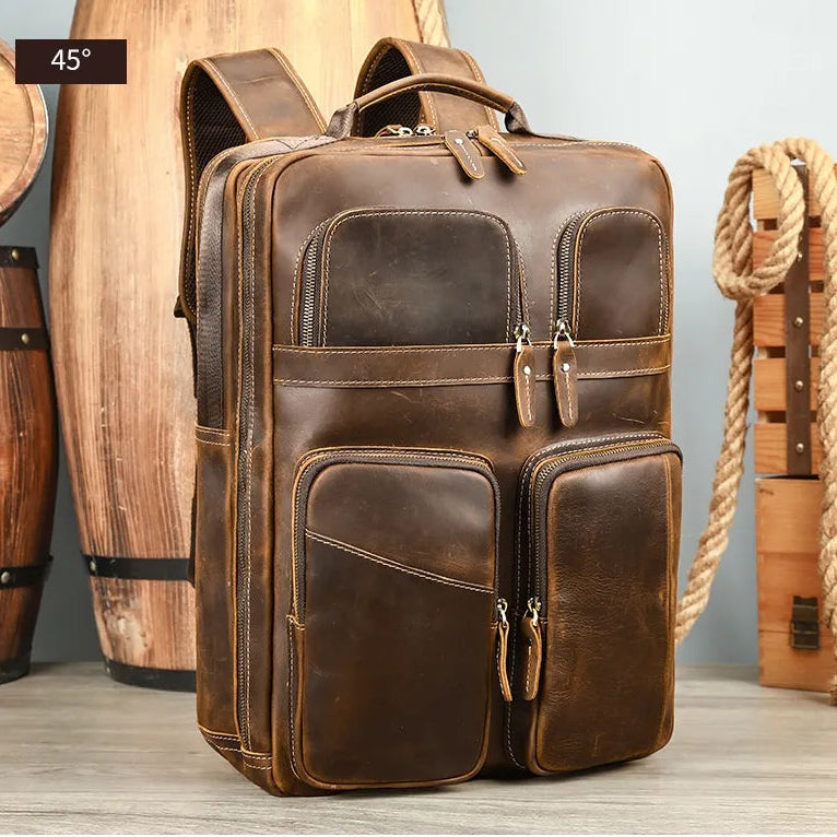 JULIEN — Sac à Dos Homme Vintage en Cuir Marron