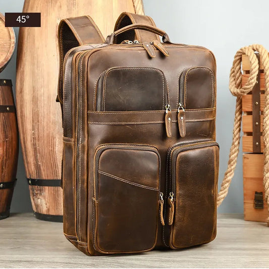 JULIEN — Sac à Dos Homme Vintage en Cuir Marron