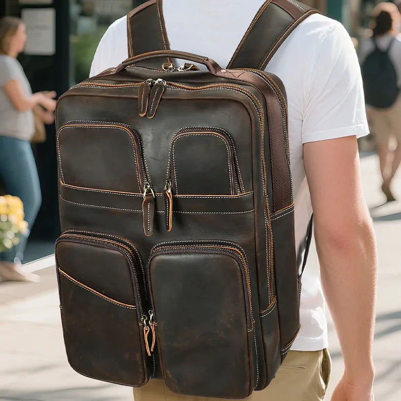 JULIEN — Sac à Dos Homme Vintage en Cuir Marron