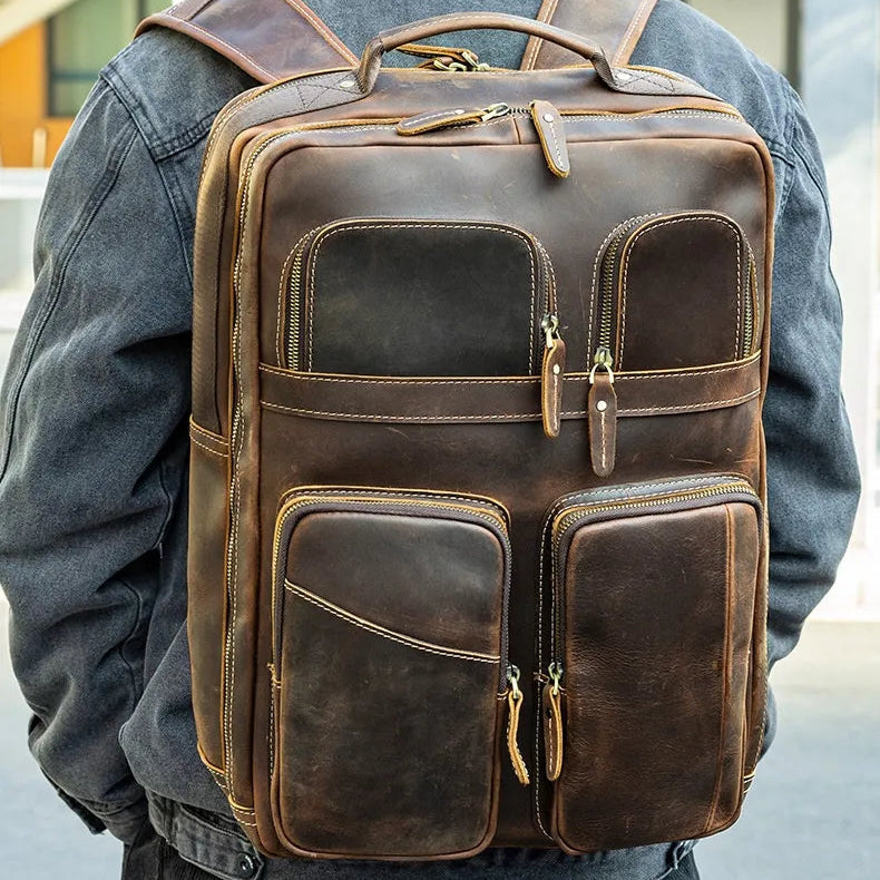 JULIEN — Sac à Dos Homme Vintage en Cuir Marron