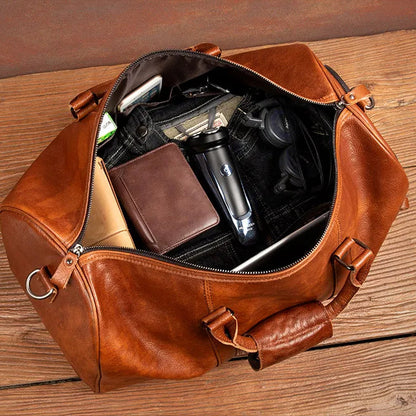 MAXIME — Sac de Voyage Homme en Cuir Marron Vintage