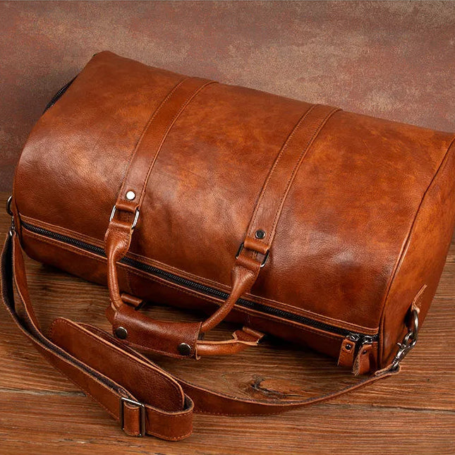 MAXIME — Sac de Voyage Homme en Cuir Marron Vintage