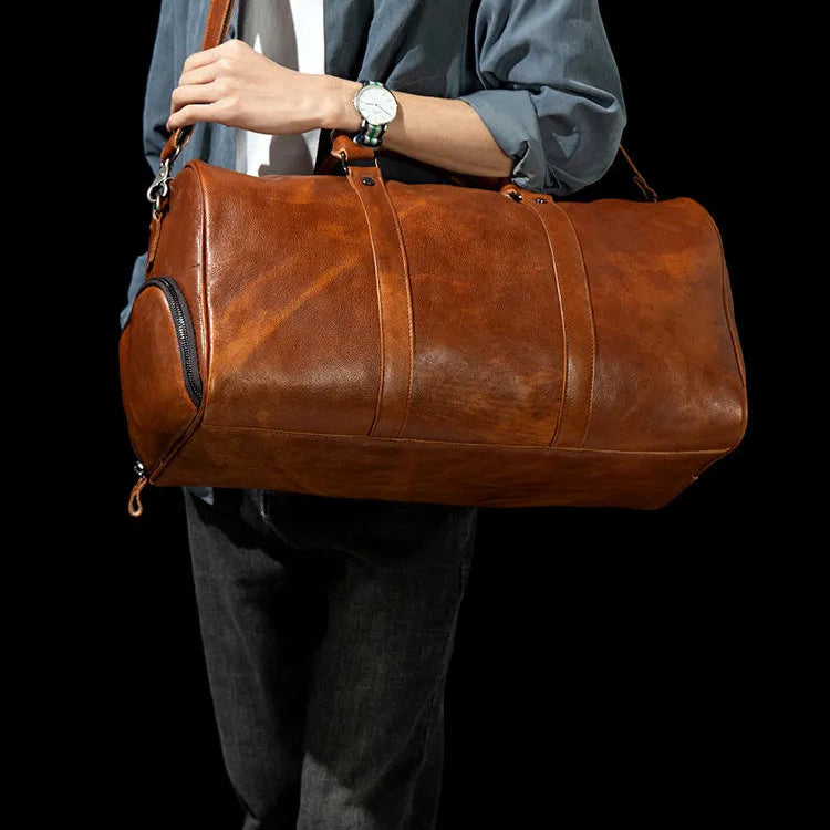 MAXIME — Sac de Voyage Homme en Cuir Marron Vintage