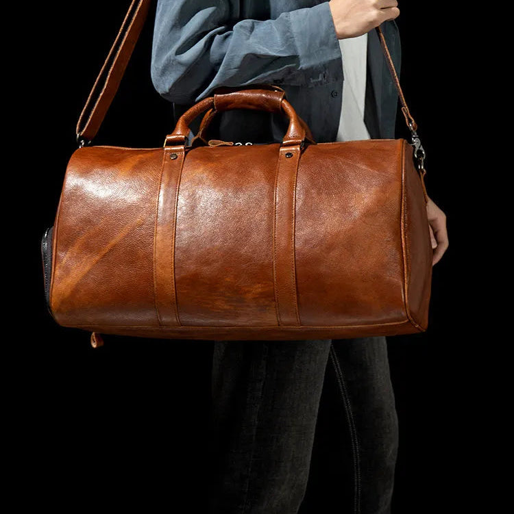 MAXIME — Sac de Voyage Homme en Cuir Marron Vintage
