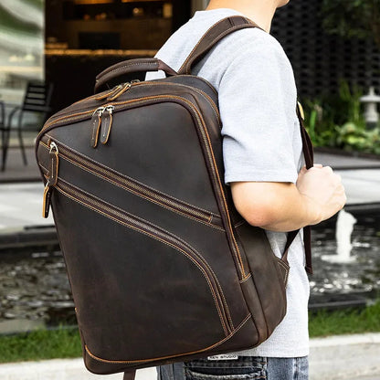 THOMAS — Sac à Dos Homme en Cuir Marron Foncé